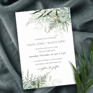 Dusky Green Leafy Fern Succulent Wedding Invite