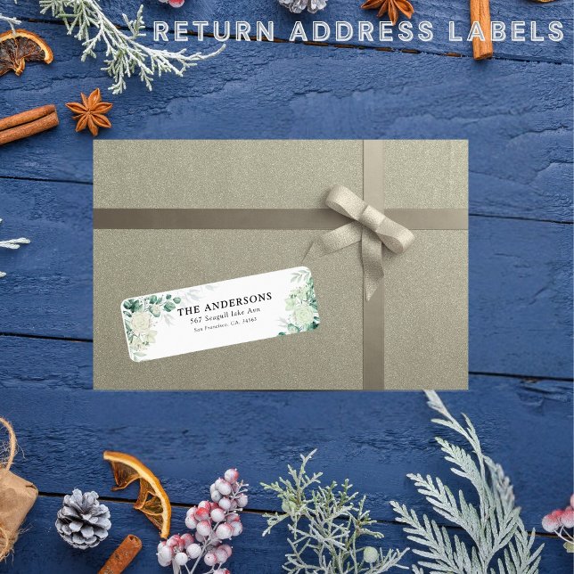 Dusky green  succulent rose foliage return address label (Creator Uploaded)