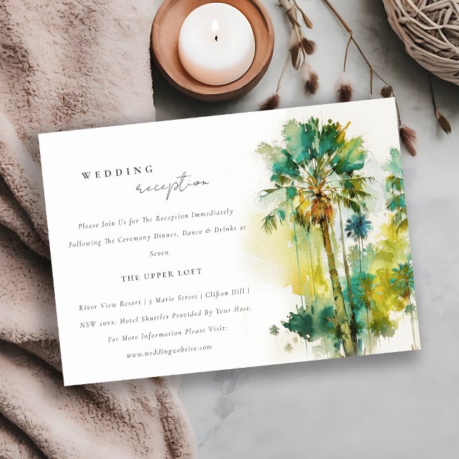 Dusky Green Tropical Palm Trees Wedding Reception Enclosure Card (Creator Uploaded)