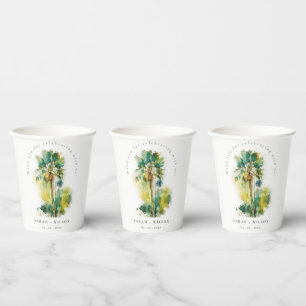 Dusky Green Tropical Watercolor Palm Trees Wedding Paper Cups
