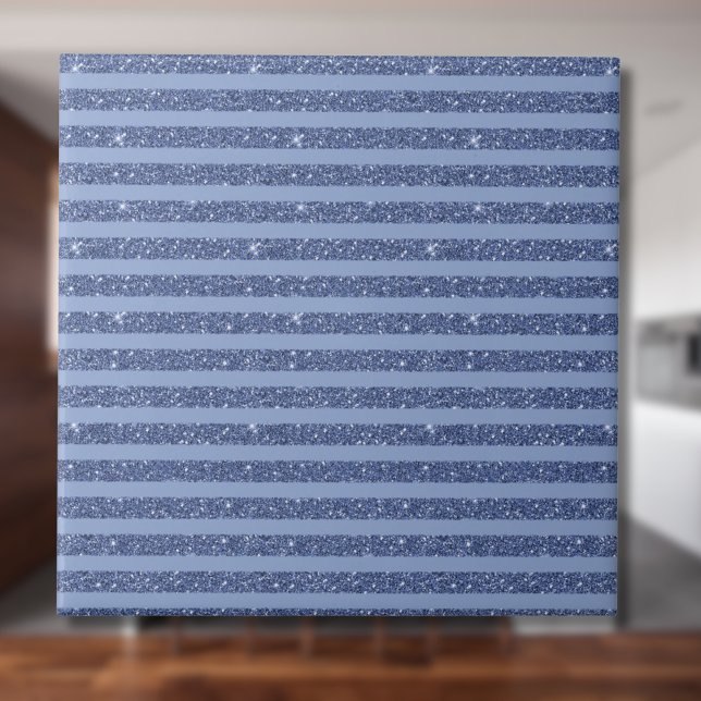 Dusky Indigo Glitter Style Horizontal Stripes Ceramic Tile (Creator Uploaded)