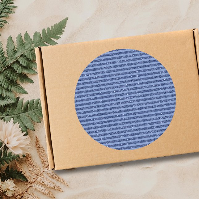 Dusky Indigo Glitter Style Horizontal Stripes Classic Round Sticker (Creator Uploaded)