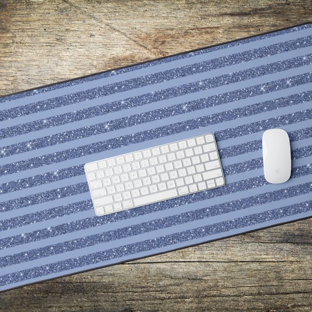 Dusky Indigo Glitter Style Horizontal Stripes Desk Mat (Creator Uploaded)