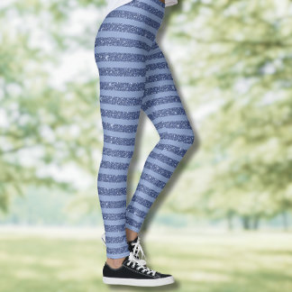 Dusky Indigo Glitter Style Horizontal Stripes Leggings