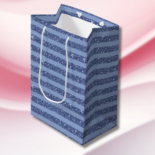 Dusky Indigo Glitter Style Horizontal Stripes Medium Gift Bag