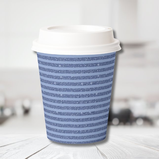 Dusky Indigo Glitter Style Horizontal Stripes Paper Cups (Creator Uploaded)