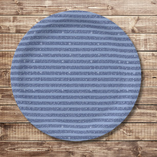 Dusky Indigo Glitter Style Horizontal Stripes Paper Plate