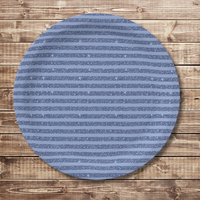 Dusky Indigo Glitter Style Horizontal Stripes Paper Plate (Creator Uploaded)