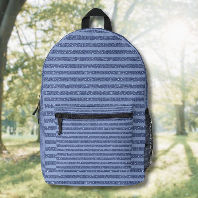 Dusky Indigo Glitter Style Horizontal Stripes Printed Backpack (Creator Uploaded)
