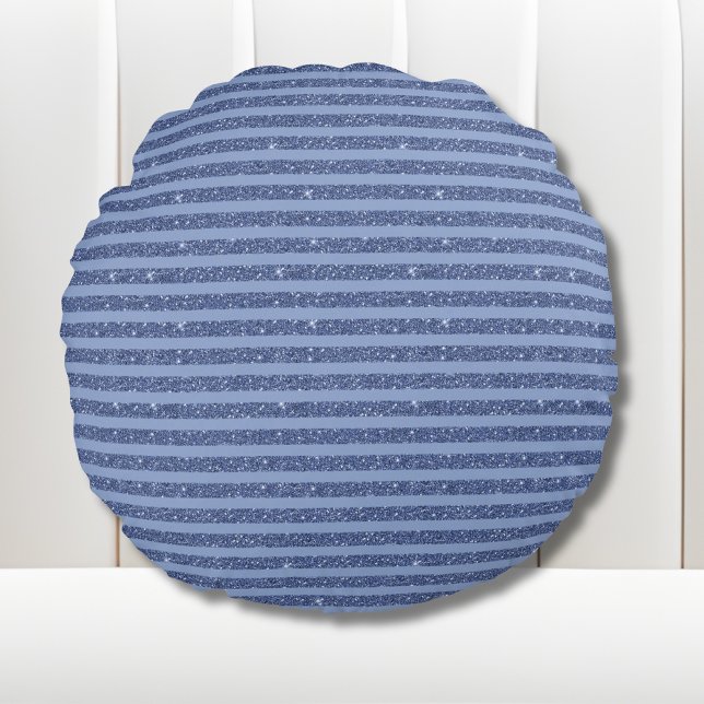 Dusky Indigo Glitter Style Horizontal Stripes Round Cushion (Creator Uploaded)