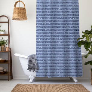 Dusky Indigo Glitter Style Horizontal Stripes Shower Curtain