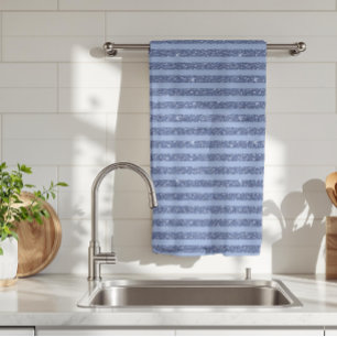 Dusky Indigo Glitter Style Horizontal Stripes Tea Towel