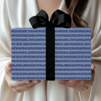 Dusky Indigo Glitter Style Horizontal Stripes Wrapping Paper