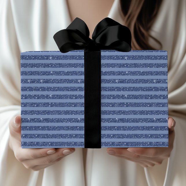 Dusky Indigo Glitter Style Horizontal Stripes Wrapping Paper (Creator Uploaded)