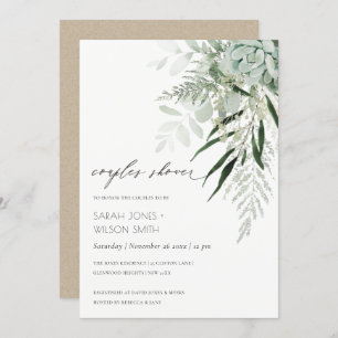 Dusky Leafy Fern Succulent Couples Shower Invite