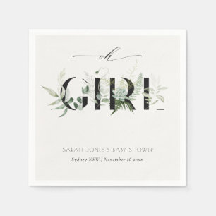 Dusky Leafy Fern Succulent oh Girl Baby Shower Napkin