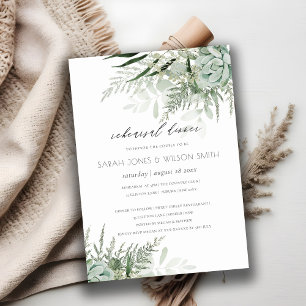 Dusky Leafy Fern Succulent Rehearsal Dinner Invite