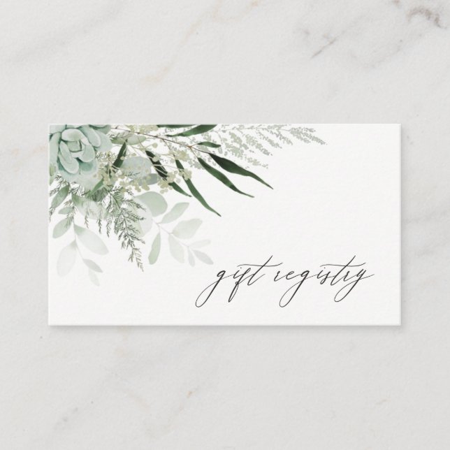 Dusky Leafy Fern Succulent Wedding Gift Registry Business Card (Front)