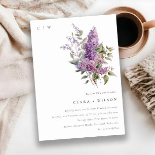 Dusky Lilac Watercolor Cottage Floral Wedding Invitation