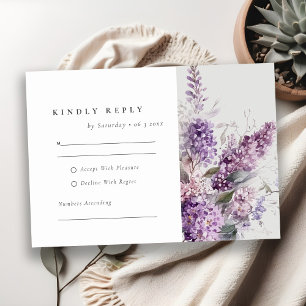 Dusky Lilac Watercolor Cottage Floral Wedding RSVP Card