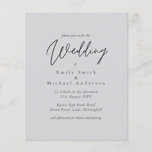Dusky Mauve  Script Typography only Budget Wedding (Front)