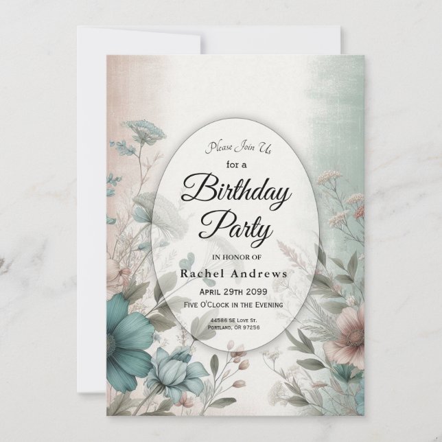 Dusky Petals and Soft Serenity Floral Invitation (Front)