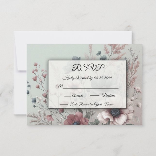  Dusky Petals and Soft Serenity Floral RSVP Card (Front)