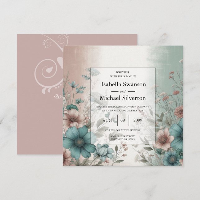 Dusky Petals and Soft Serenity Floral Wedding Invitation (Front/Back)