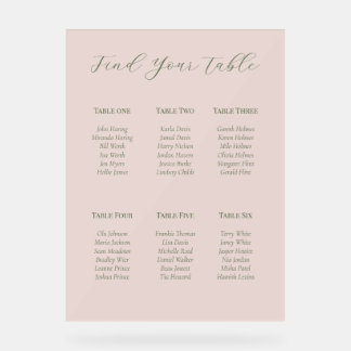 Dusky Pink and Green Acrylic Seat Plan Sign