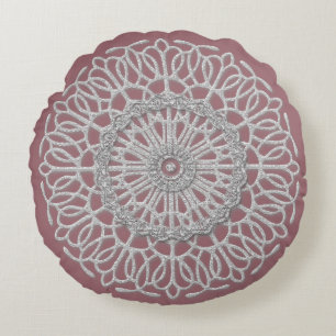 Dusky Pink and Grey Shabby Chic design Round Cushion
