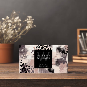 Dusky Pink Black Abstract Monogram Business Cards