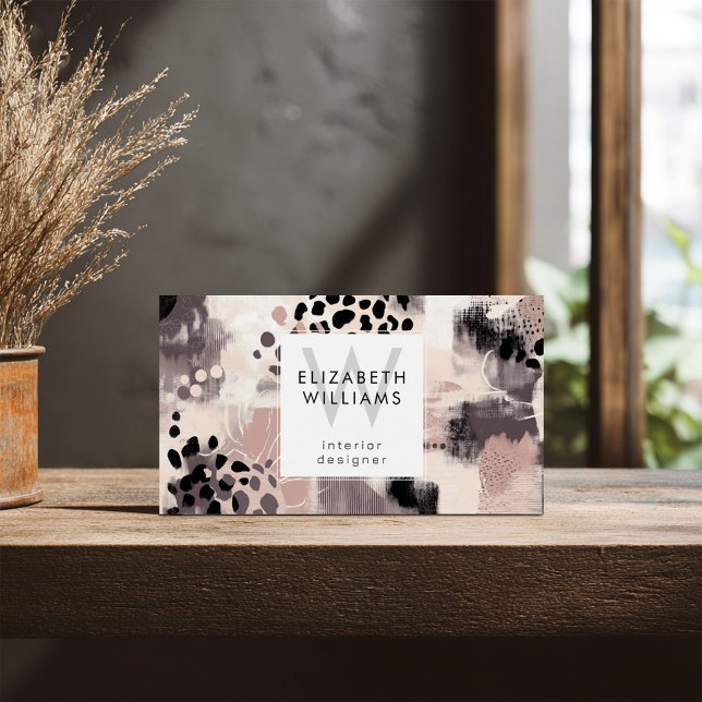 Dusky Pink Black Abstract Monogram Business Cards (Creator Uploaded)