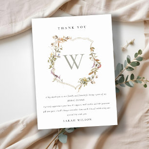 Dusky Pink Blush Wildflower Crest Bridal Shower Thank You Card