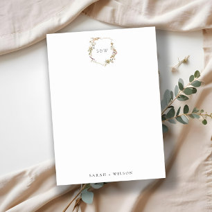 Dusky Pink Blush Wildflower Crest Initial Monogram Card