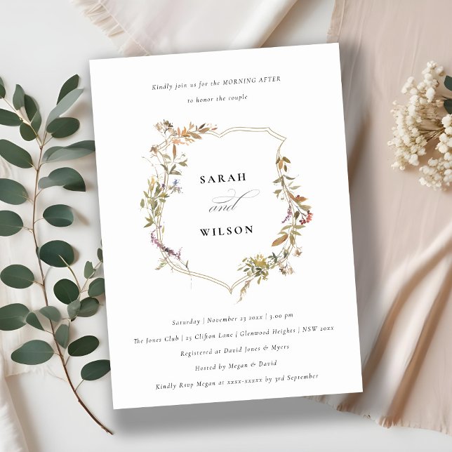 Dusky Pink Blush Wildflower Crest Morning After Invitation (Creator Uploaded)