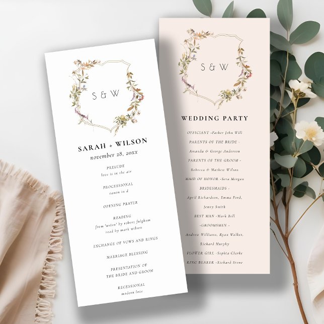 Dusky Pink Blush Wildflower Crest Wedding Program (Creator Uploaded)