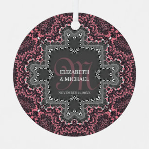Dusky Pink Charcoal Vintage Romance Damask Lace Metal Tree Decoration