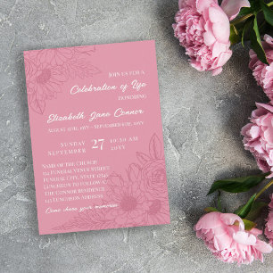 Dusky Pink Daisies Line Art Celebration of Life Invitation