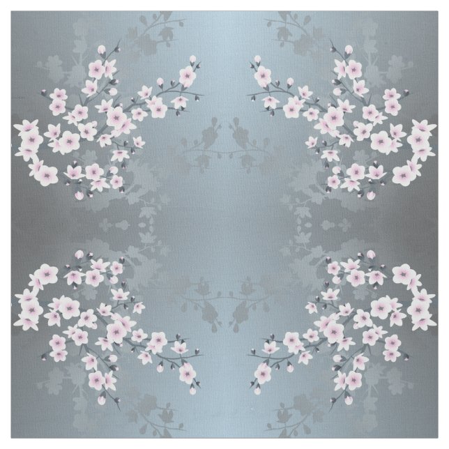 Dusky Pink Dusty Blue Cherry Blossom Pattern Fabric (Swatch)