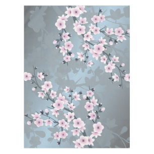 Dusky Pink Dusty Blue Cherry Blossoms Tablecloth
