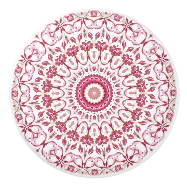 Dusky Pink Floral Mandala Ceramic Knob (Front)