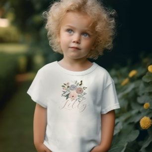 Dusky Pink Floral Whimsical Cute Script Baby T-Shirt