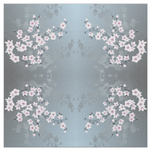 Dusky Pink Grayish Blue Cherry Blossom Pattern Fabric