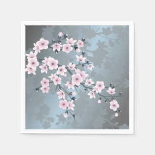 Dusky Pink Grayish Blue Cherry Blossoms Napkin
