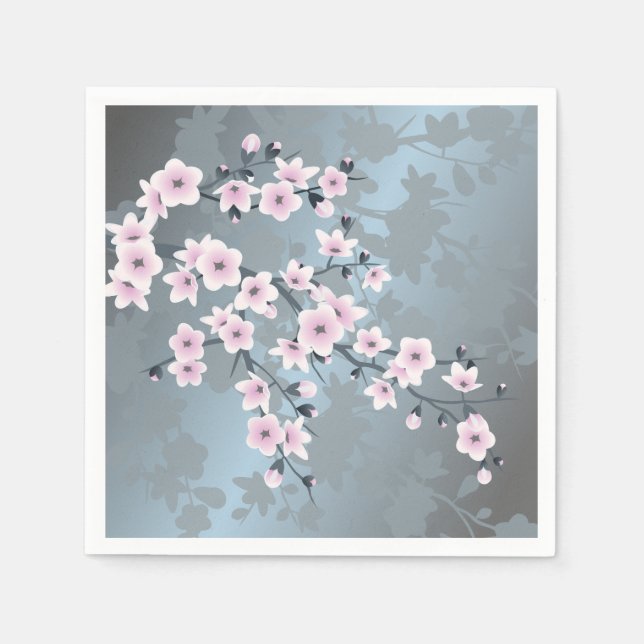 Dusky Pink Grayish Blue Cherry Blossoms Napkin (Front)