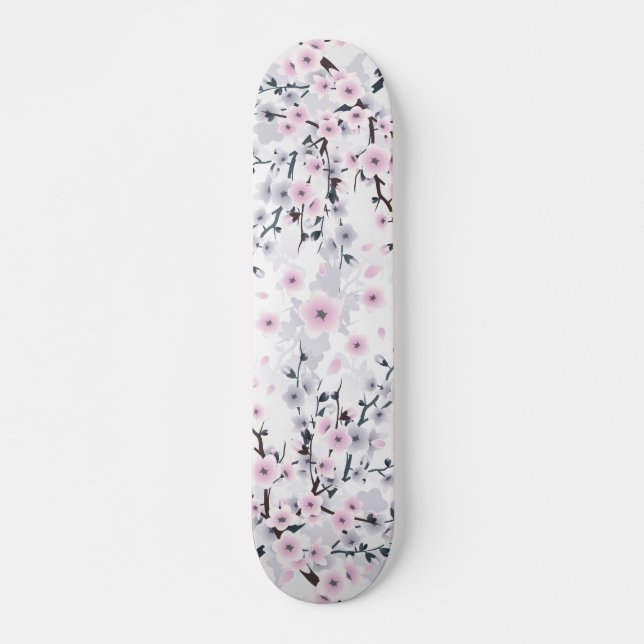 Dusky Pink Mauve Cherry Blossom Skateboard (Front)