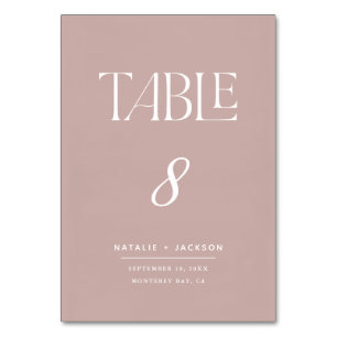 Dusky pink painted elegant script text wedding tab table number