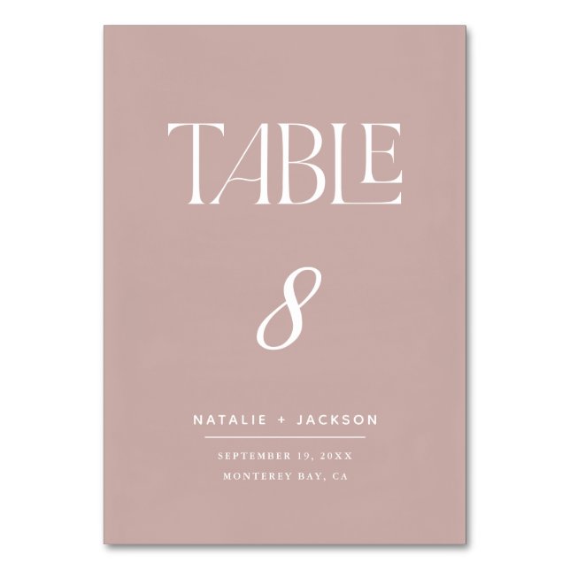 Dusky pink painted elegant script text wedding tab table number (Front)