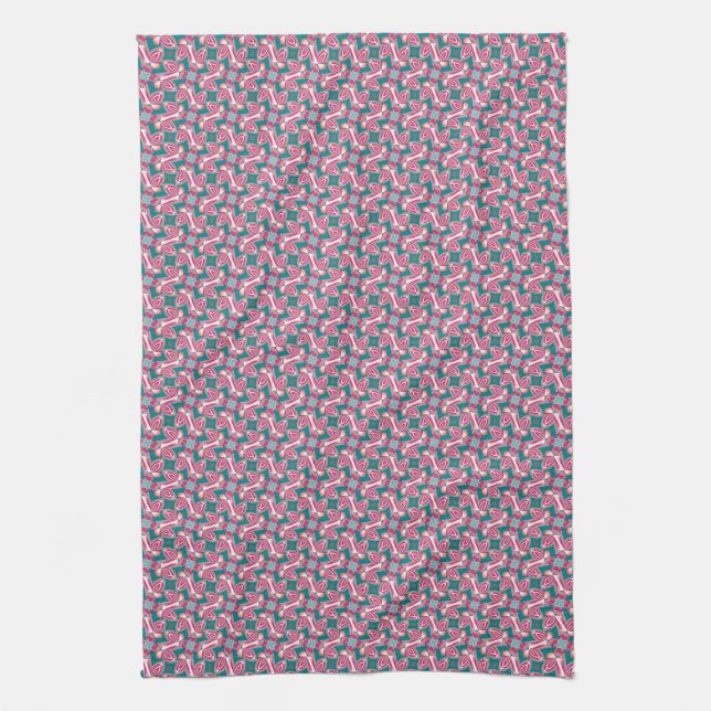 Dusky Pink + Teal Abstract Pattern Tea Towel (Vertical)