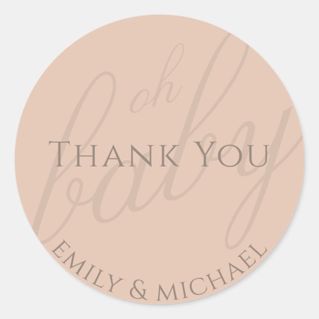 Dusky Pink Thank You Baby Shower Modern Classic Round Sticker (Front)
